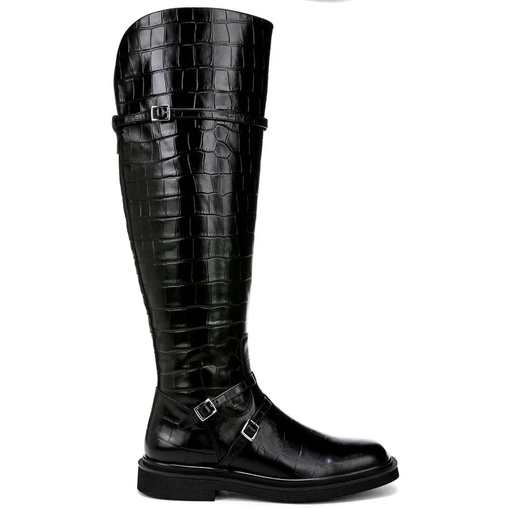 SARTO by Franco Sarto Ainsley Black Croc Embossed Leather Knee High Boots Size 9
